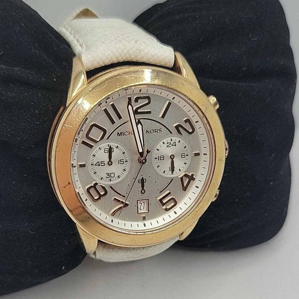 Michael Kors Mercer MK2289 Women's White Leather Analog Dial Quartz Watch AM419